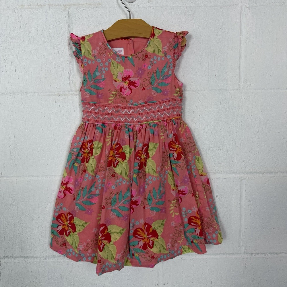 Bonnie Jean Toddler Dress Pink Floral Smocked Flutter Sleeve Easter Spring 3T